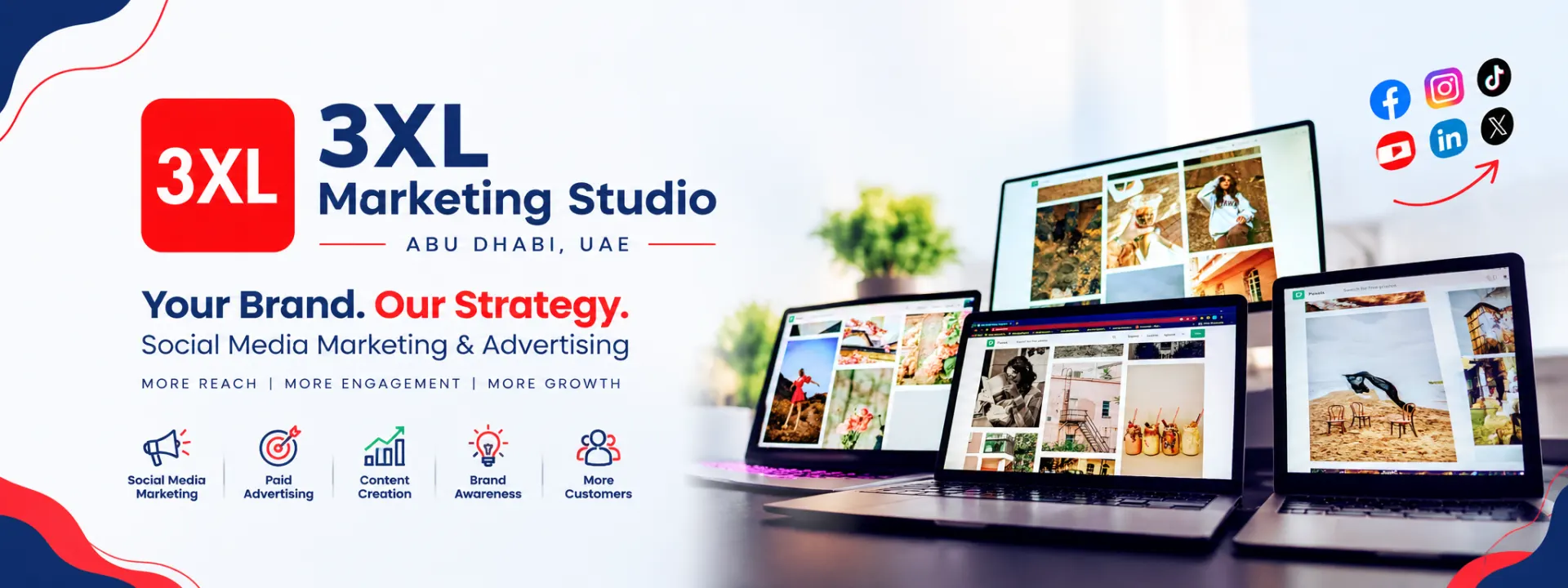 3XL Marketing Studio workspace — websites, SEO, social media and branding from Abu Dhabi, UAE